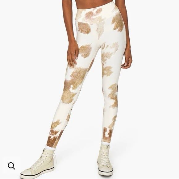 WeWoreWhat V Shape Cowhide Print High Rise Leggings Brown S - Picture 1 of 9